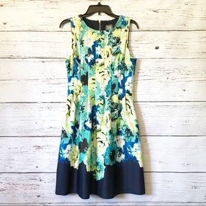 Vince Camuto Navy and Green Floral Print Dress
